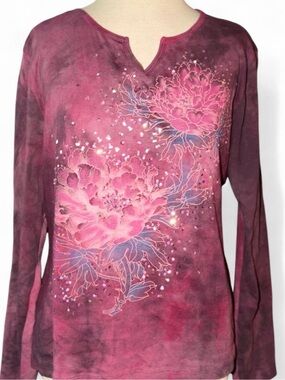 Peony-Mauve Floral Embellished Long-Sleeve Tee by Susan Lawrence